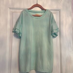 Aqua Ruffled Sleeve Kids Shirt